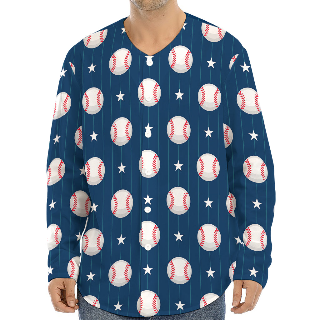 Baseballs Star Pattern Print Long Sleeve Baseball Jersey
