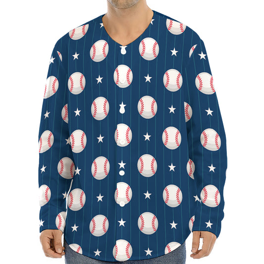 Baseballs Star Pattern Print Long Sleeve Baseball Jersey