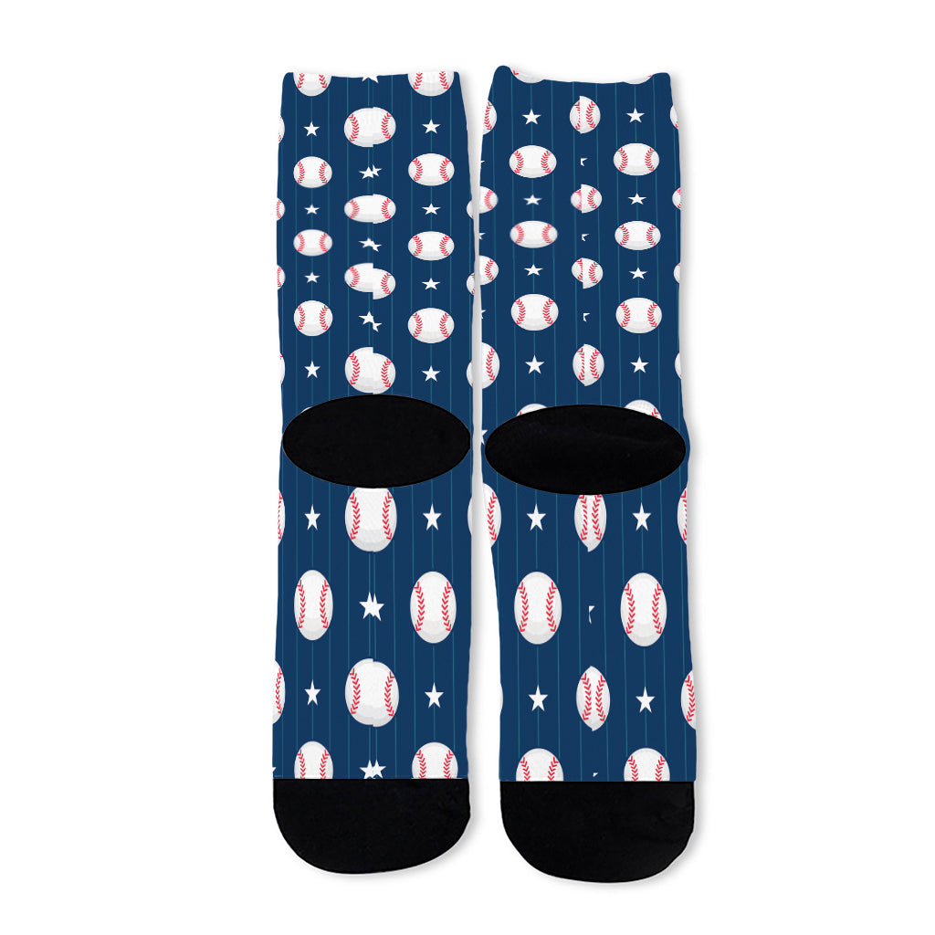 Baseballs Star Pattern Print Long Socks