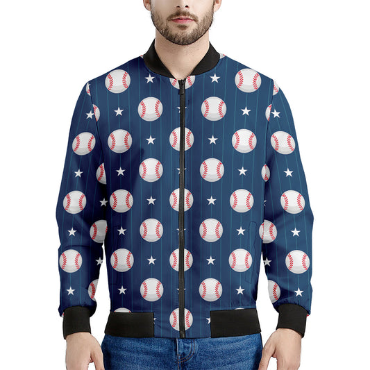 Baseballs Star Pattern Print Men's Bomber Jacket