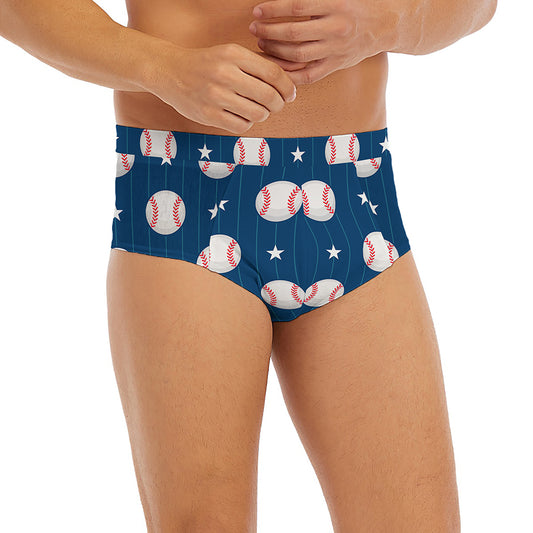 Baseballs Star Pattern Print Men's Briefs
