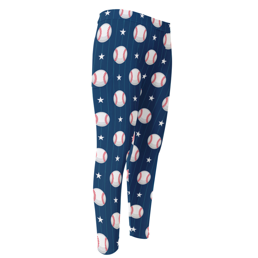 Baseballs Star Pattern Print Men's Compression Pants