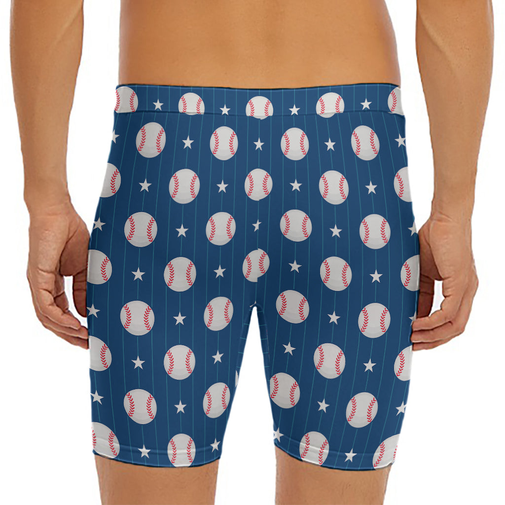 Baseballs Star Pattern Print Men's Long Boxer Briefs