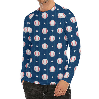 Baseballs Star Pattern Print Men's Long Sleeve Rash Guard