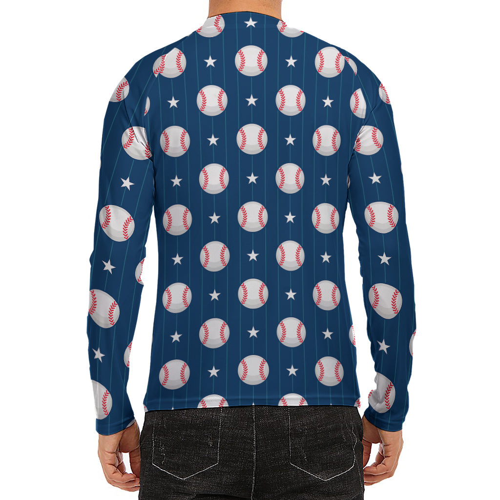 Baseballs Star Pattern Print Men's Long Sleeve Rash Guard