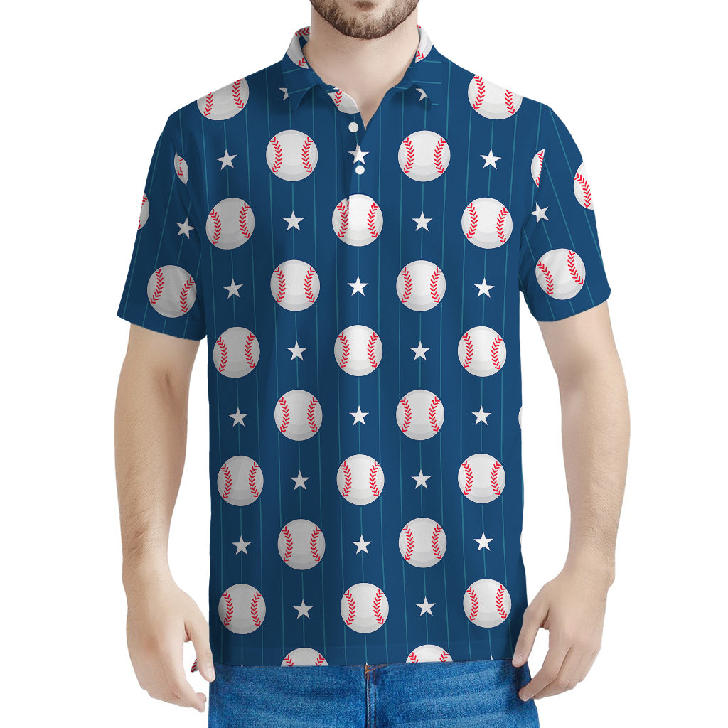 Baseballs Star Pattern Print Men's Polo Shirt