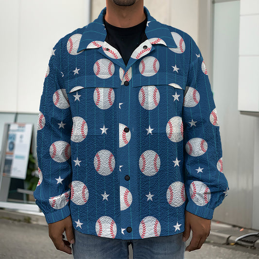 Baseballs Star Pattern Print Men's Shirt Jacket