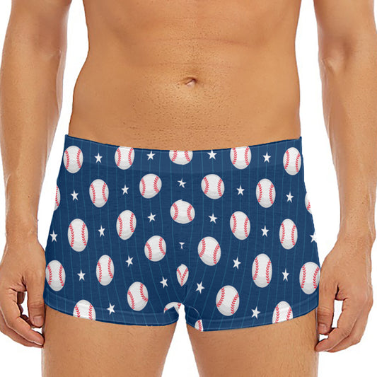Baseballs Star Pattern Print Men's Short Boxer Briefs