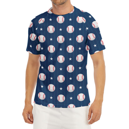Baseballs Star Pattern Print Men's Short Sleeve Rash Guard