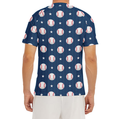 Baseballs Star Pattern Print Men's Short Sleeve Rash Guard