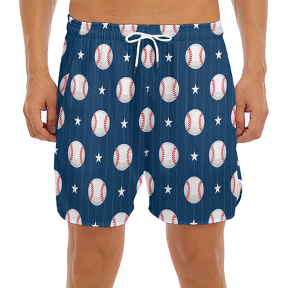 Baseballs Star Pattern Print Men's Split Running Shorts
