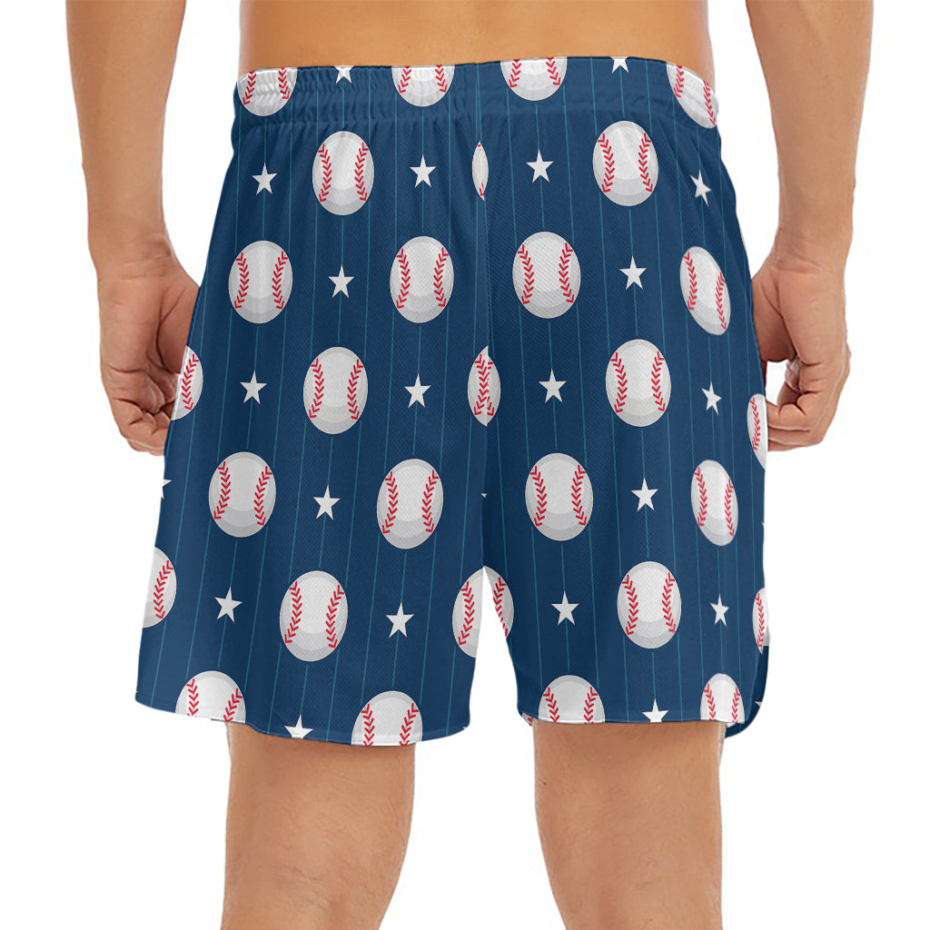 Baseballs Star Pattern Print Men's Split Running Shorts