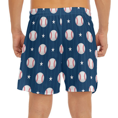 Baseballs Star Pattern Print Men's Split Running Shorts