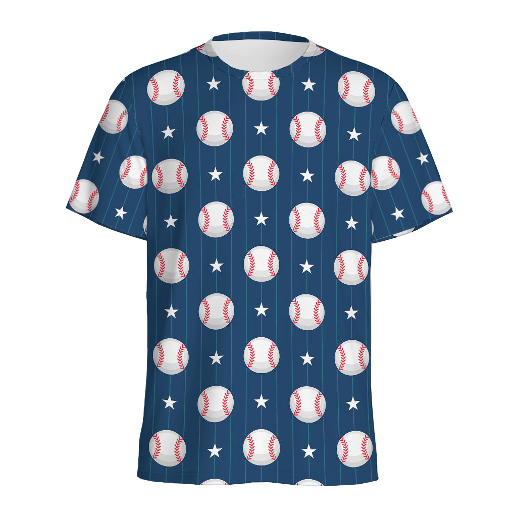 Baseballs Star Pattern Print Men's Sports T-Shirt