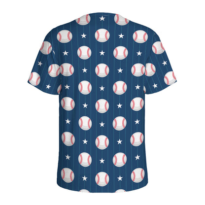 Baseballs Star Pattern Print Men's Sports T-Shirt