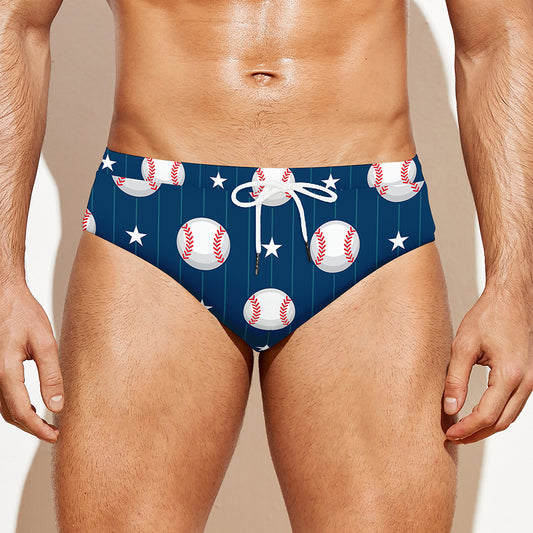 Baseballs Star Pattern Print Men's Swim Briefs