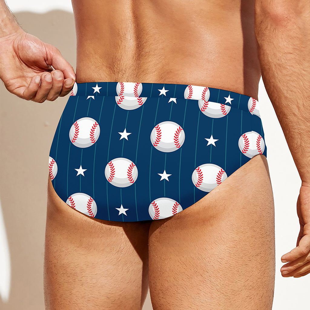 Baseballs Star Pattern Print Men's Swim Briefs