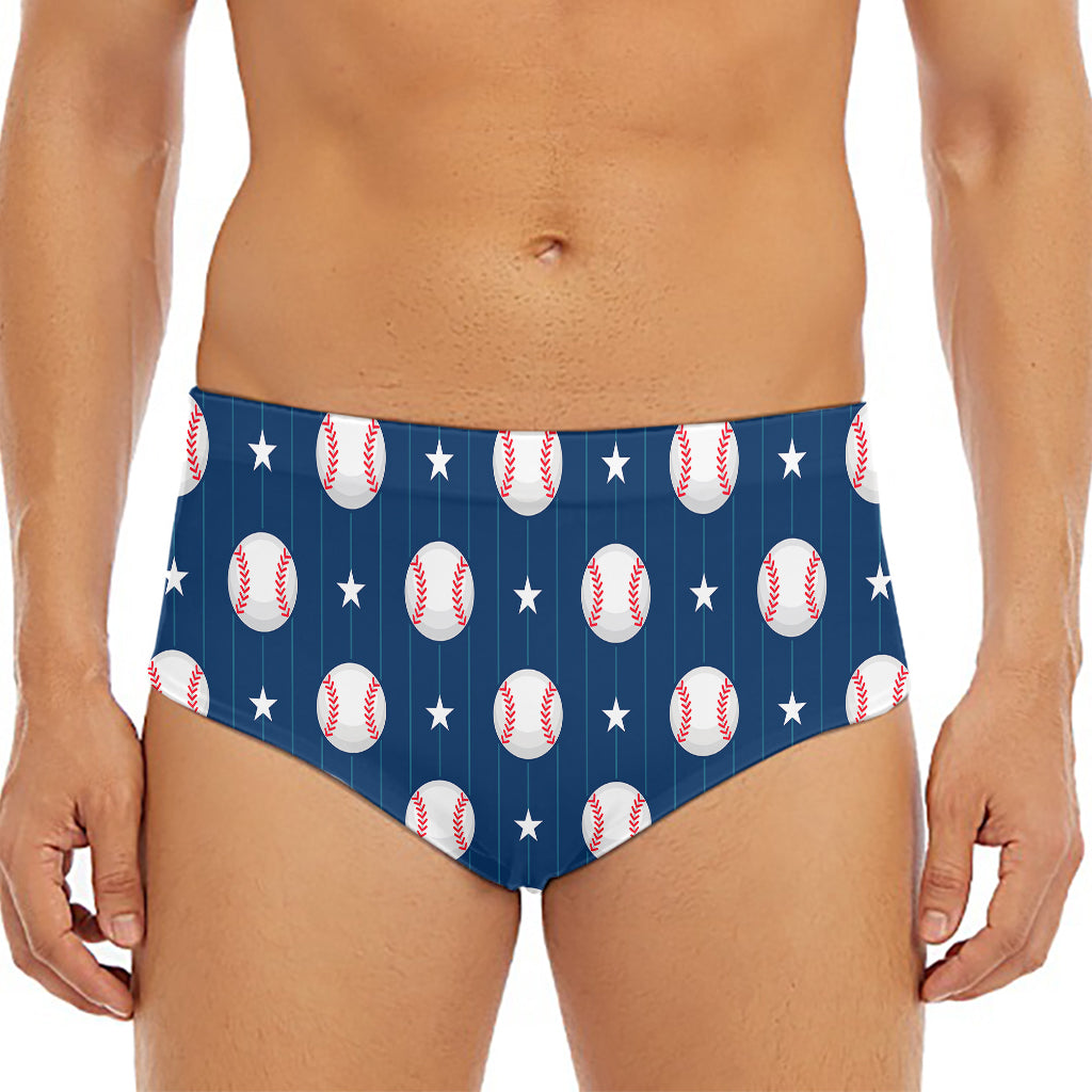 Baseballs Star Pattern Print Men's Triangle Swim Briefs