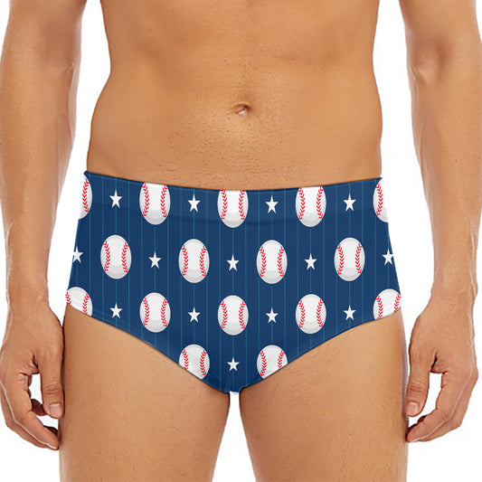 Baseballs Star Pattern Print Men's Triangle Swim Briefs