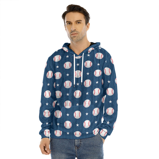 Baseballs Star Pattern Print Men's Velvet Pullover Hoodie