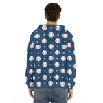Baseballs Star Pattern Print Men's Velvet Pullover Hoodie