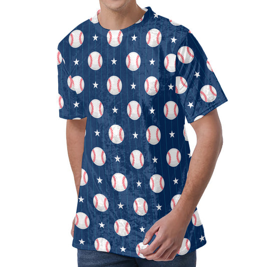 Baseballs Star Pattern Print Men's Velvet T-Shirt