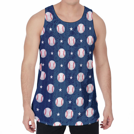 Baseballs Star Pattern Print Men's Velvet Tank Top