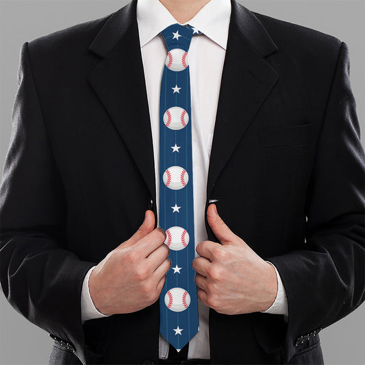 Baseballs Star Pattern Print Necktie