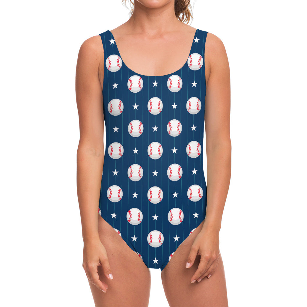 Baseballs Star Pattern Print One Piece Swimsuit