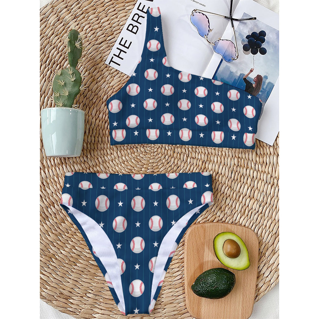 Baseballs Star Pattern Print One Shoulder Bikini Top