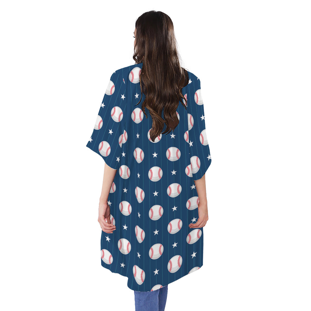 Baseballs Star Pattern Print Open Front Beach Cover Up