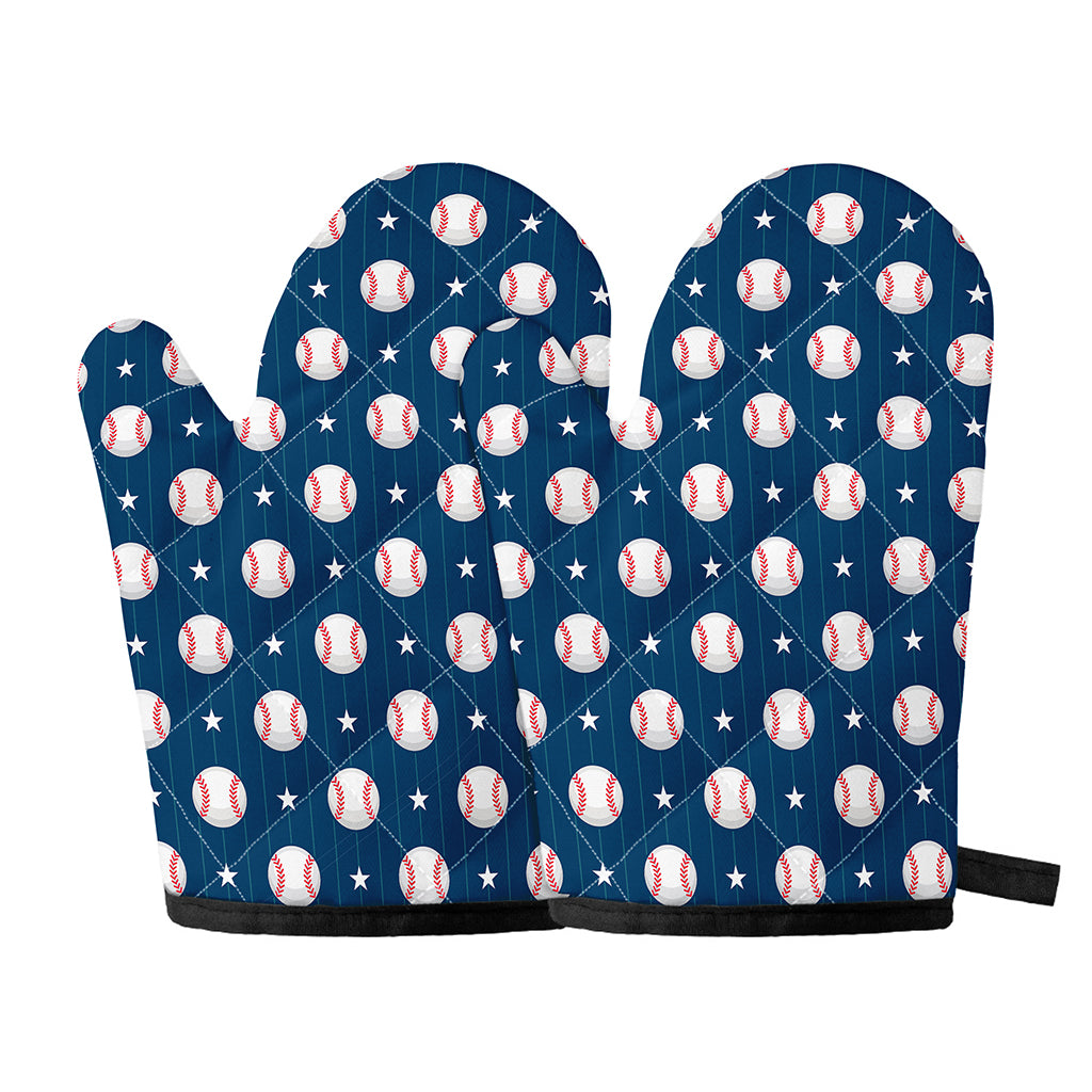 Baseballs Star Pattern Print Oven Mitts