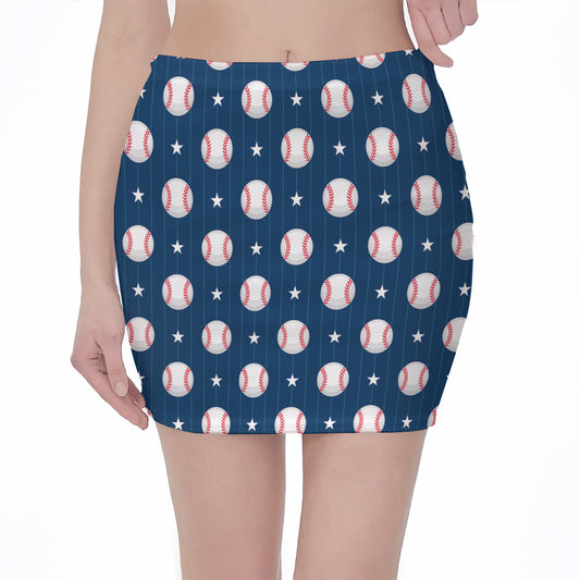 Baseballs Star Pattern Print Pencil Mini Skirt