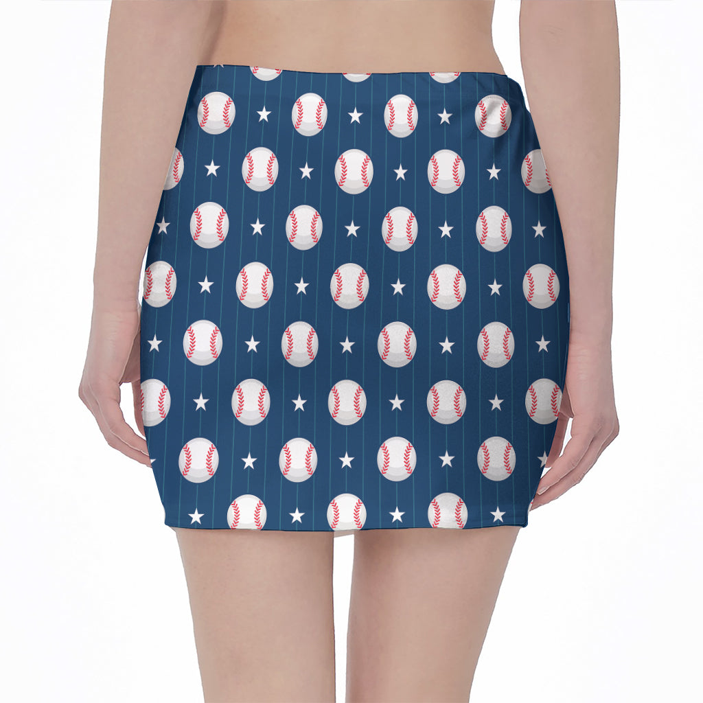 Baseballs Star Pattern Print Pencil Mini Skirt