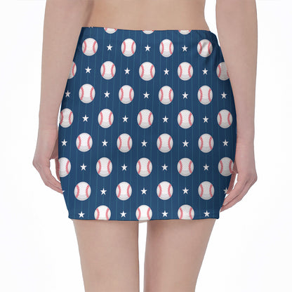 Baseballs Star Pattern Print Pencil Mini Skirt