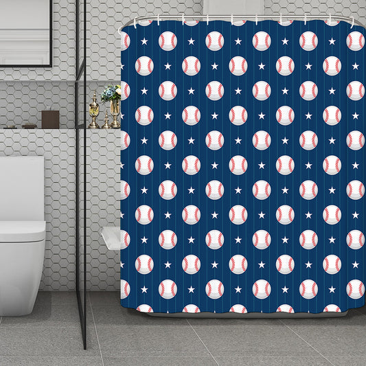 Baseballs Star Pattern Print Polyester Shower Curtain