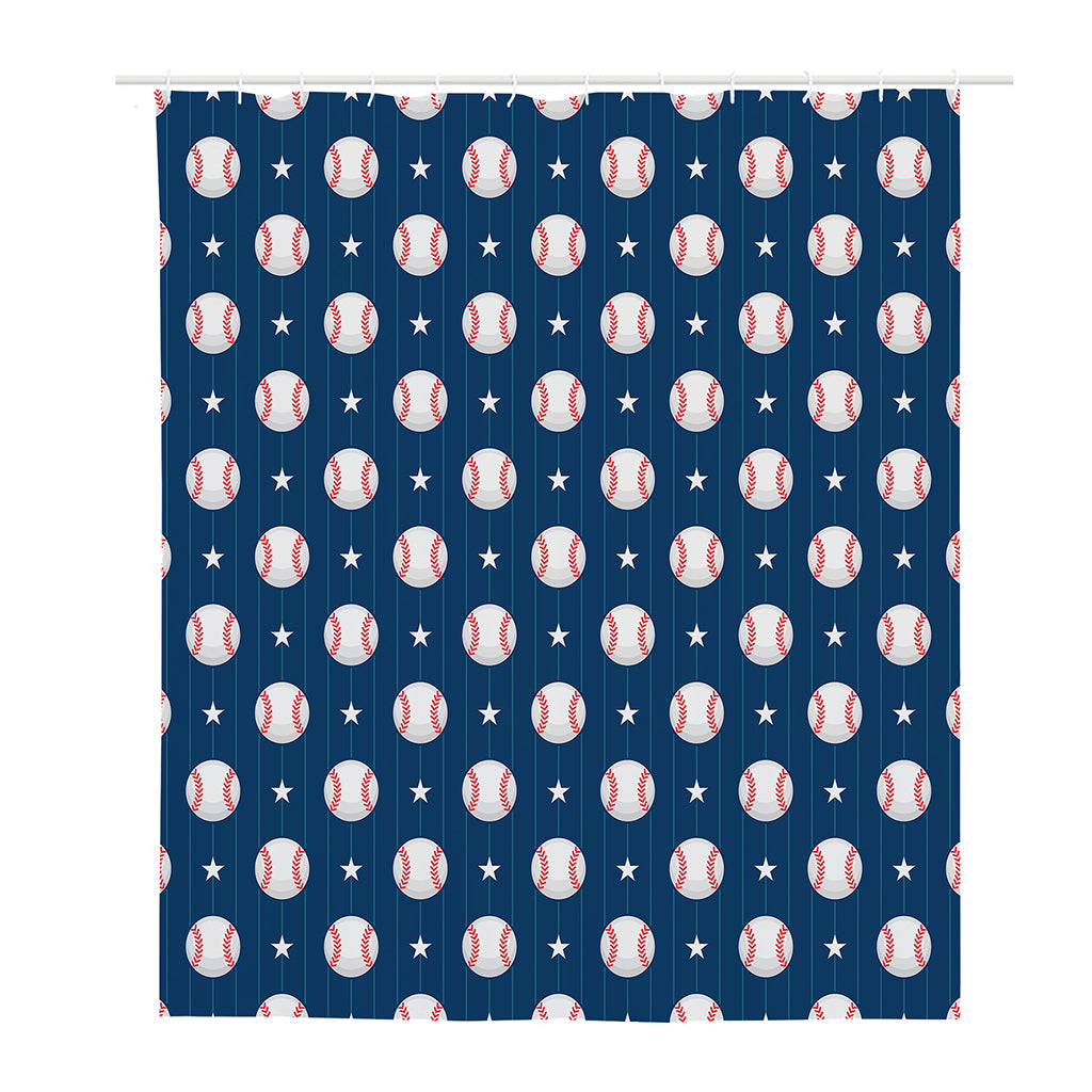 Baseballs Star Pattern Print Polyester Shower Curtain