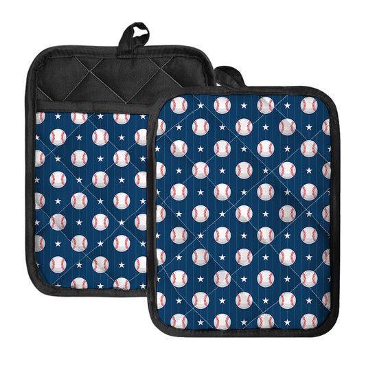 Baseballs Star Pattern Print Pot Holders With Pocket