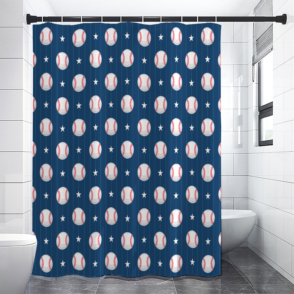 Baseballs Star Pattern Print Premium Shower Curtain