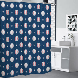 Baseballs Star Pattern Print Premium Shower Curtain