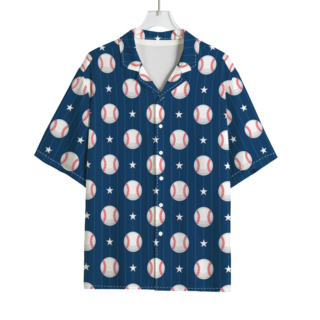 Baseballs Star Pattern Print Rayon Hawaiian Shirt
