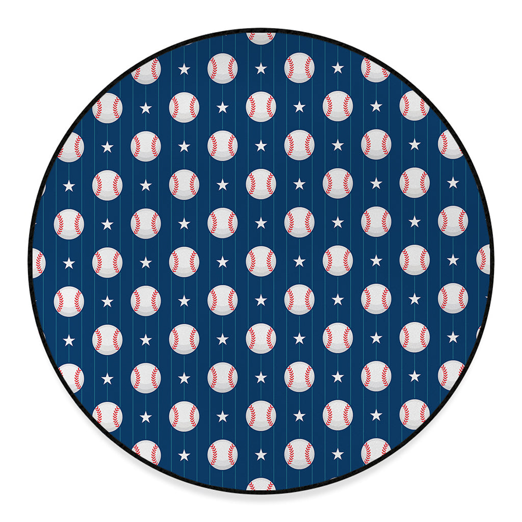 Baseballs Star Pattern Print Round Floor Mat