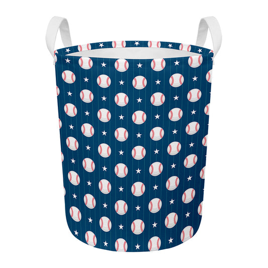 Baseballs Star Pattern Print Round Laundry Basket