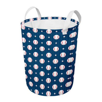 Baseballs Star Pattern Print Round Laundry Basket