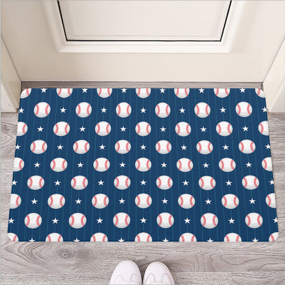 Baseballs Star Pattern Print Rubber Doormat
