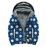 Baseballs Star Pattern Print Sherpa Lined Zip Up Hoodie