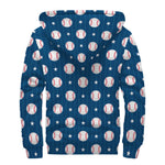 Baseballs Star Pattern Print Sherpa Lined Zip Up Hoodie
