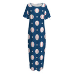 Baseballs Star Pattern Print Short Sleeve Long Nightdress