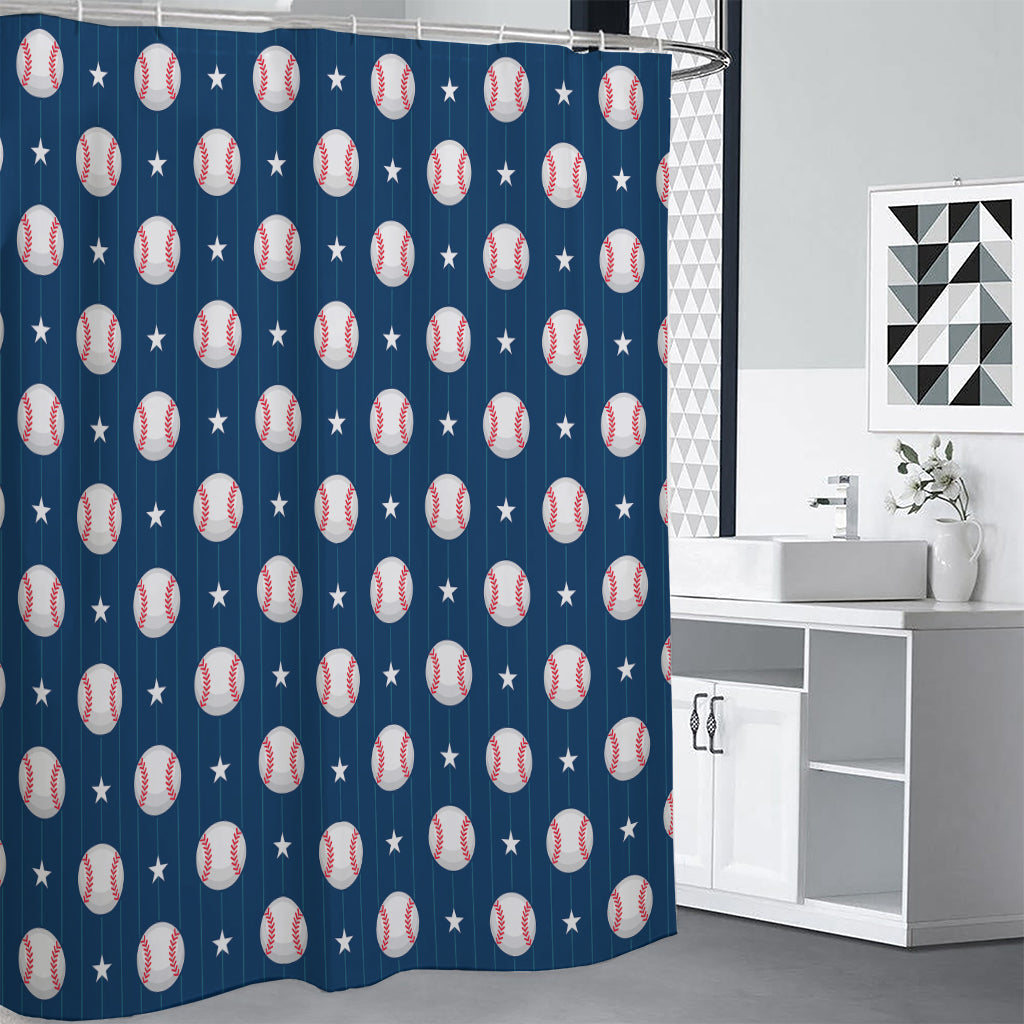 Baseballs Star Pattern Print Shower Curtain