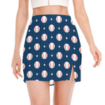 Baseballs Star Pattern Print Side Slit Mini Skirt